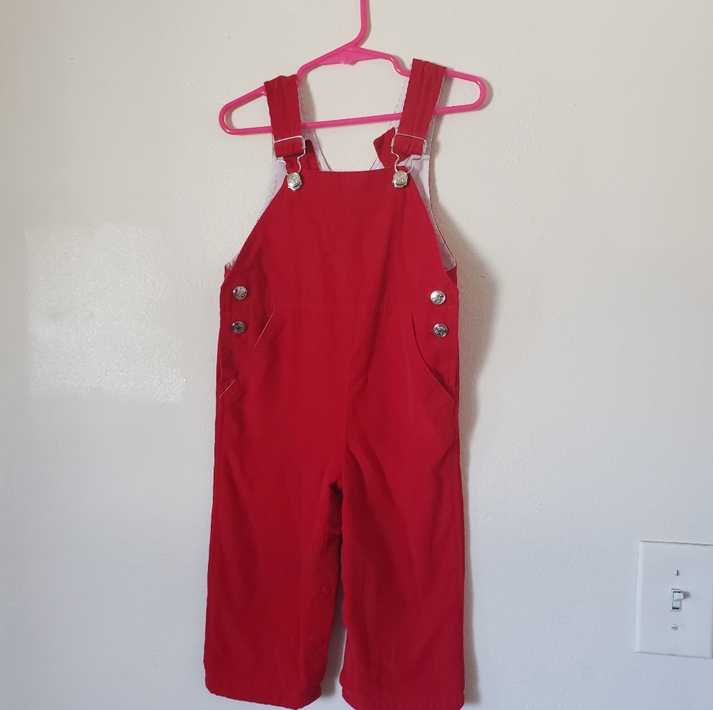 Kellys Kids Size 2t Red Corduroy Overalls Christmas Unisex